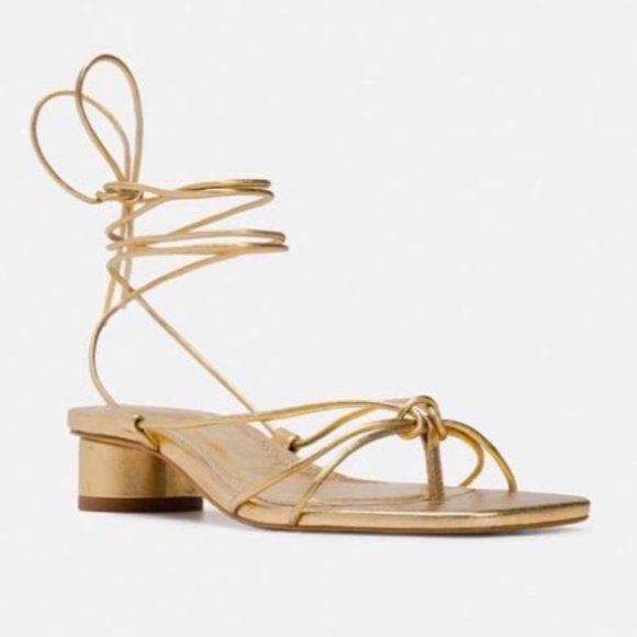 ZARA leather gold gladiator strap sandals women’s Size 37/ 6.5 - Picture 2 of 10